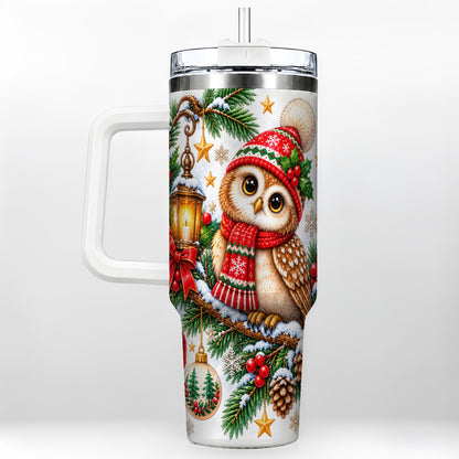Cozy Owl 40oz Tumbler, Lantern Owl Tumbler, Stainless Steel Travel Cup