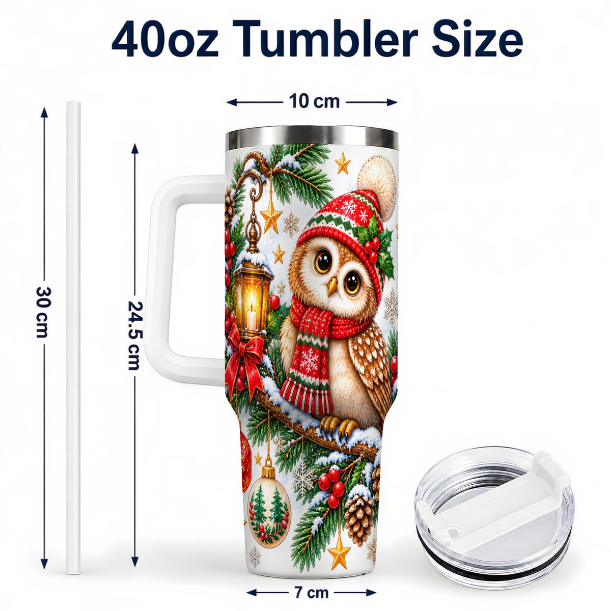 #pl[40oz|White] Cozy Owl 40oz Tumbler, Lantern Owl Tumbler, Stainless Steel Travel Cup