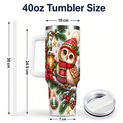 #pl[40oz|White] Cozy Owl 40oz Tumbler, Lantern Owl Tumbler, Stainless Steel Travel Cup