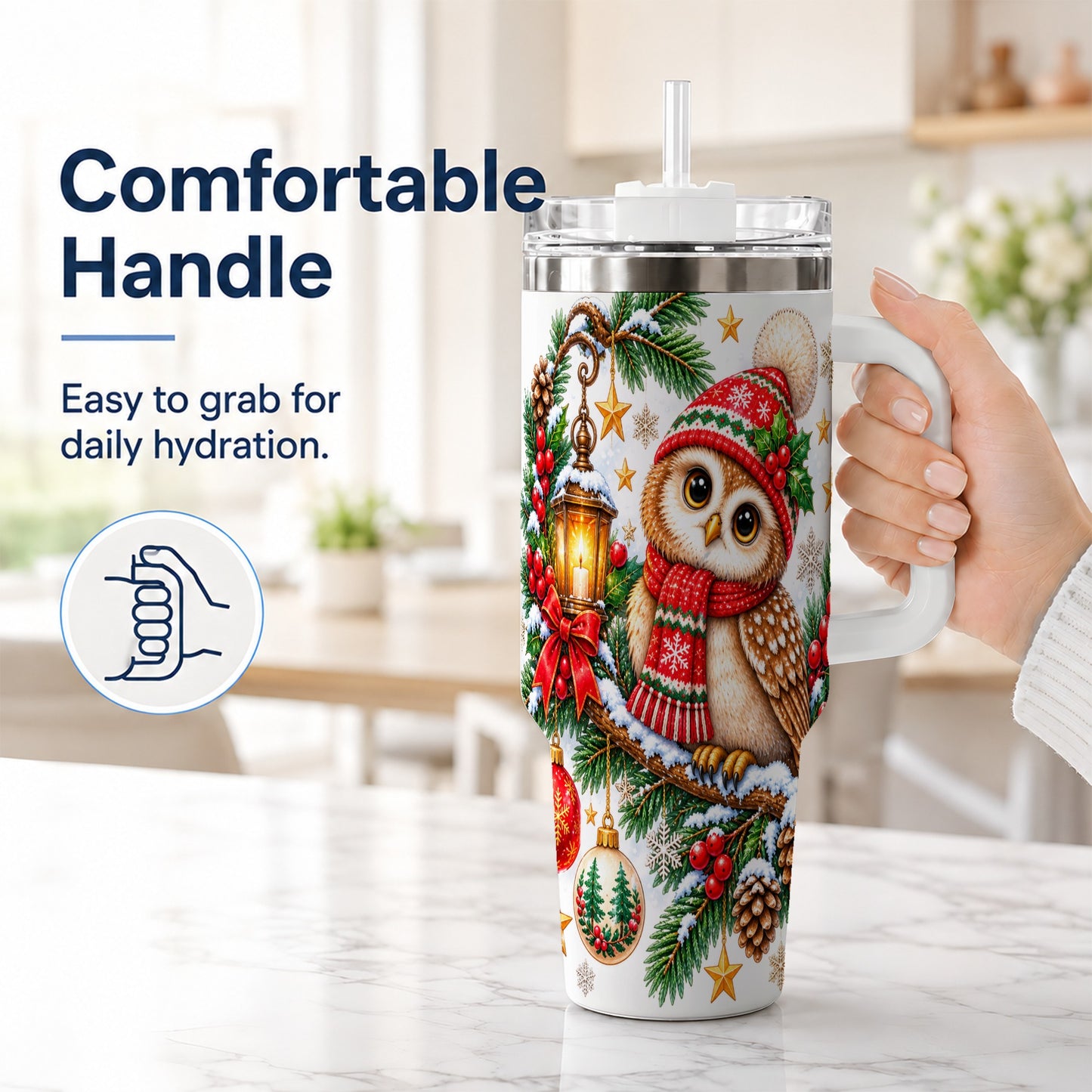 #pl[40oz|White] Cozy Owl 40oz Tumbler, Lantern Owl Tumbler, Stainless Steel Travel Cup