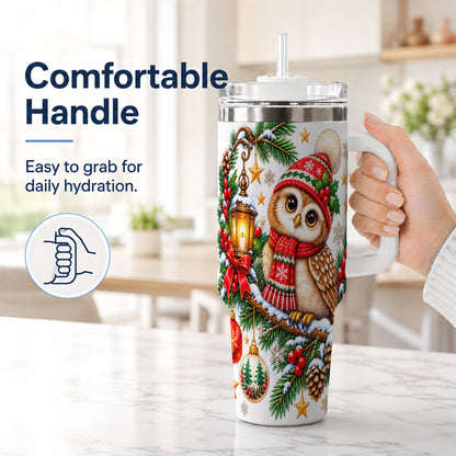 #pl[40oz|White] Cozy Owl 40oz Tumbler, Lantern Owl Tumbler, Stainless Steel Travel Cup