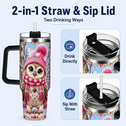 #pl[40oz|Black] Heart Owl 40oz Tumbler, Christmas Owl Tumbler, Stainless Steel Travel Cup