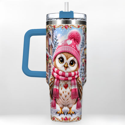 #pl[40oz|Blue] Heart Owl 40oz Tumbler, Christmas Owl Tumbler, Stainless Steel Travel Cup