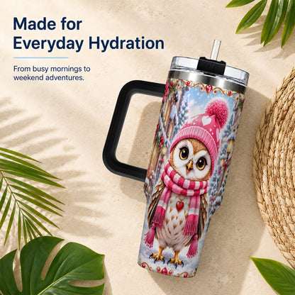 #pl[40oz|Black] Heart Owl 40oz Tumbler, Christmas Owl Tumbler, Stainless Steel Travel Cup