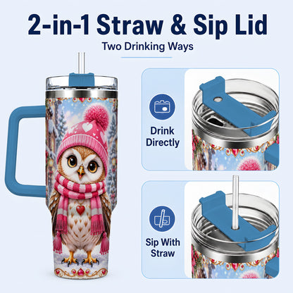 #pl[40oz|Blue] Heart Owl 40oz Tumbler, Christmas Owl Tumbler, Stainless Steel Travel Cup