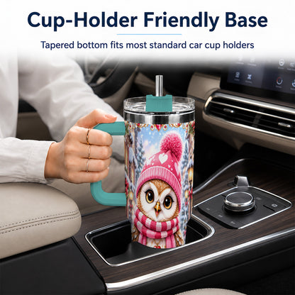 #pl[40oz|Green] Heart Owl 40oz Tumbler, Christmas Owl Tumbler, Stainless Steel Travel Cup