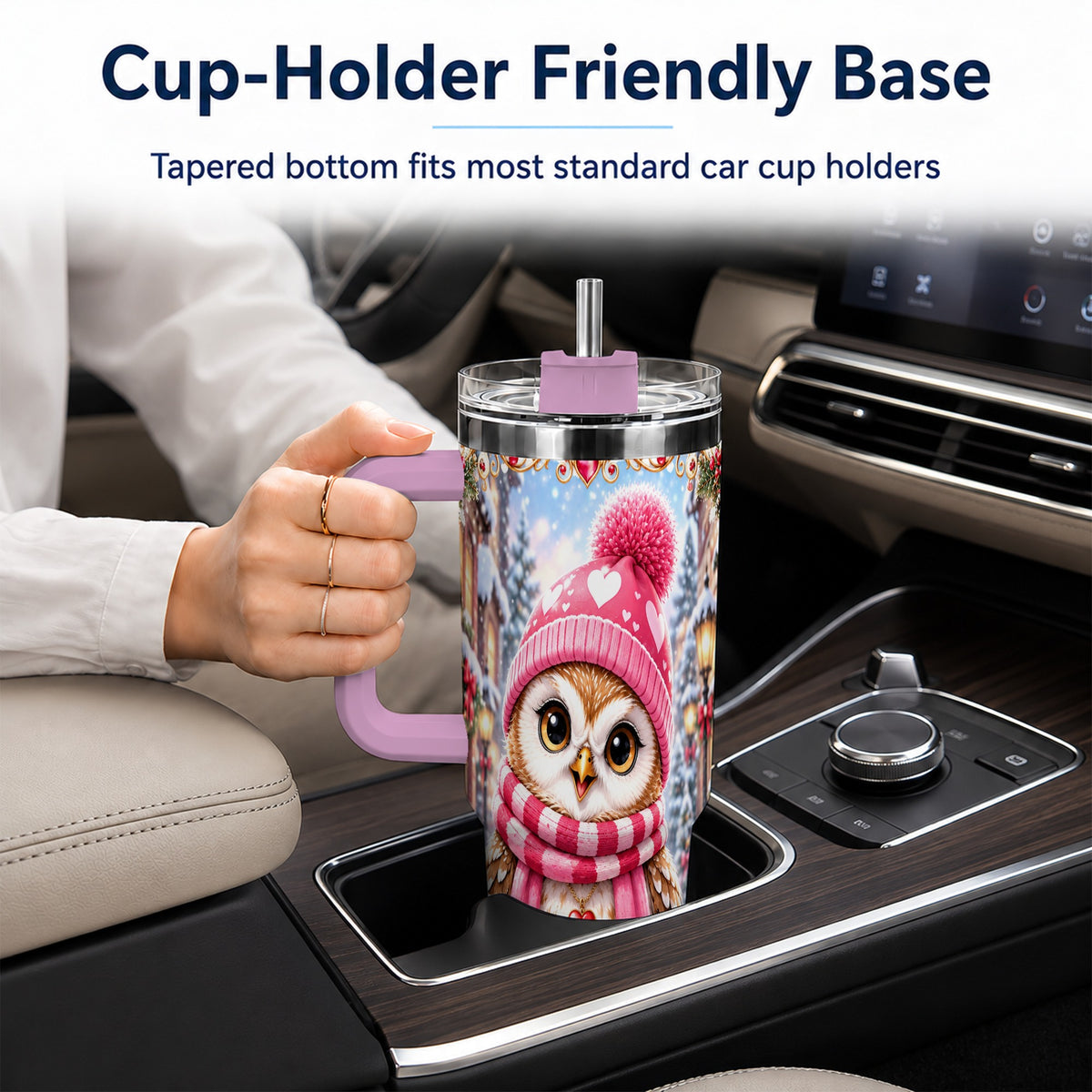 #pl[40oz|Pink] Heart Owl 40oz Tumbler, Christmas Owl Tumbler, Stainless Steel Travel Cup