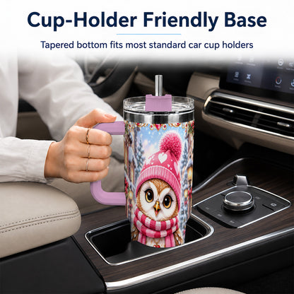 #pl[40oz|Pink] Heart Owl 40oz Tumbler, Christmas Owl Tumbler, Stainless Steel Travel Cup
