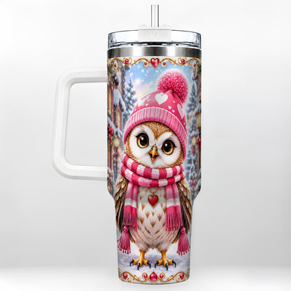 Heart Owl 40oz Tumbler, Christmas Owl Tumbler, Stainless Steel Travel Cup