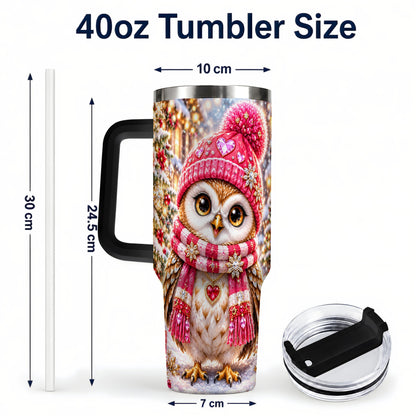 #pl[40oz|Black] Jeweled Owl 40oz Tumbler, Winter Owl Tumbler, Stainless Steel Travel Cup