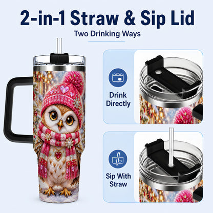 #pl[40oz|Black] Jeweled Owl 40oz Tumbler, Winter Owl Tumbler, Stainless Steel Travel Cup