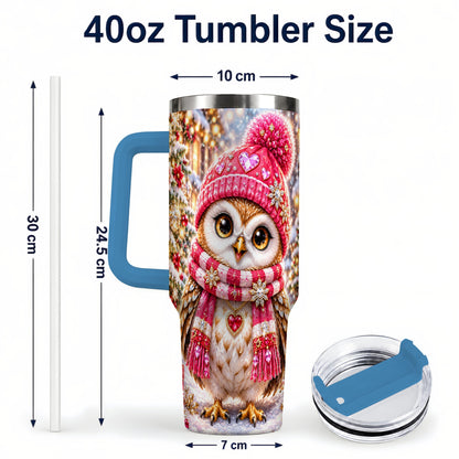 #pl[40oz|Blue] Jeweled Owl 40oz Tumbler, Winter Owl Tumbler, Stainless Steel Travel Cup