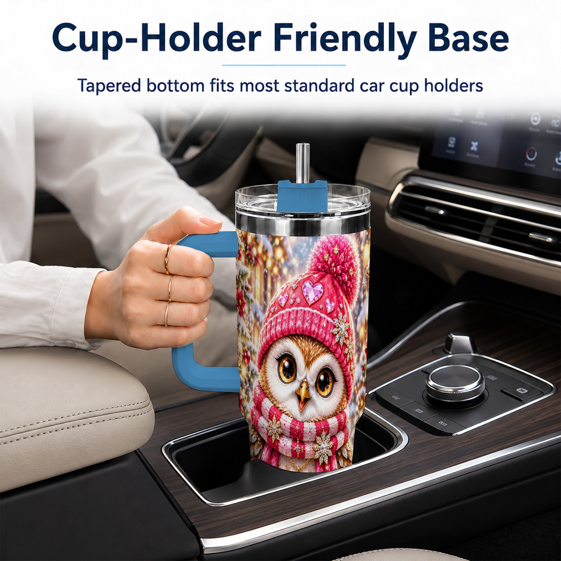 #pl[40oz|Blue] Jeweled Owl 40oz Tumbler, Winter Owl Tumbler, Stainless Steel Travel Cup
