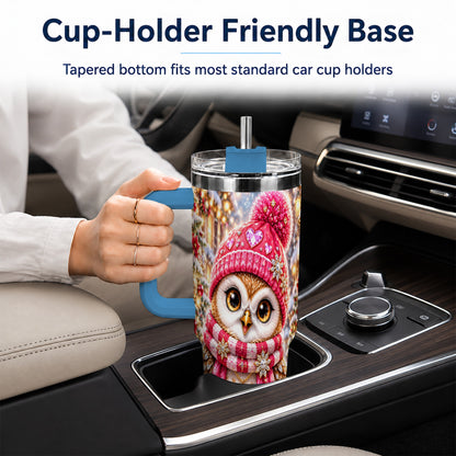 #pl[40oz|Blue] Jeweled Owl 40oz Tumbler, Winter Owl Tumbler, Stainless Steel Travel Cup