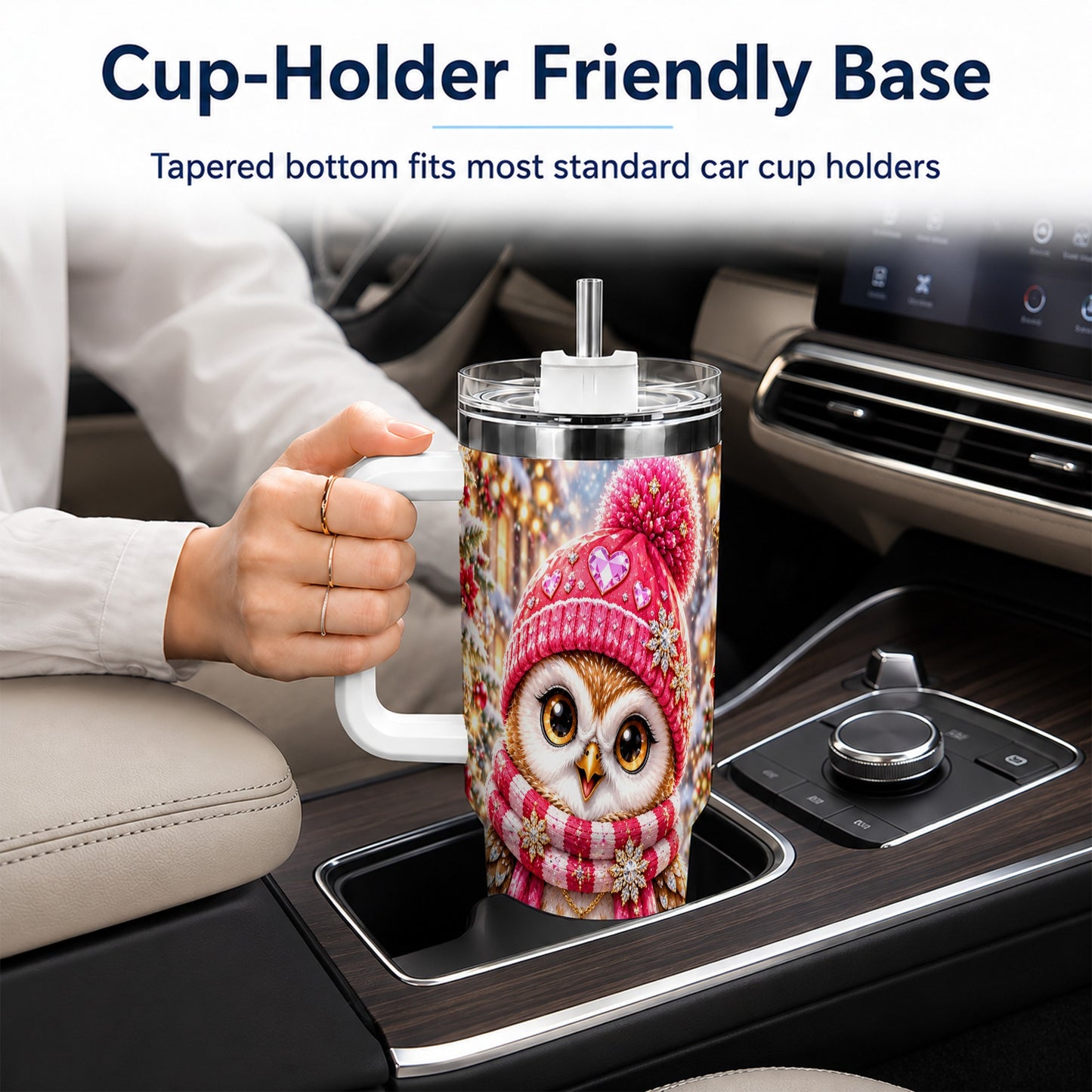 #pl[40oz|White] Jeweled Owl 40oz Tumbler, Winter Owl Tumbler, Stainless Steel Travel Cup
