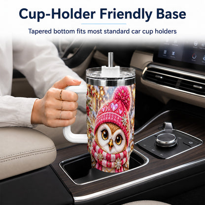 #pl[40oz|White] Jeweled Owl 40oz Tumbler, Winter Owl Tumbler, Stainless Steel Travel Cup