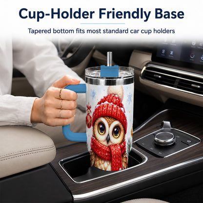 #pl[40oz|Blue] Christmas Owl Tumbler 40oz, Winter Owl Tumbler, Stainless Steel Travel Cup