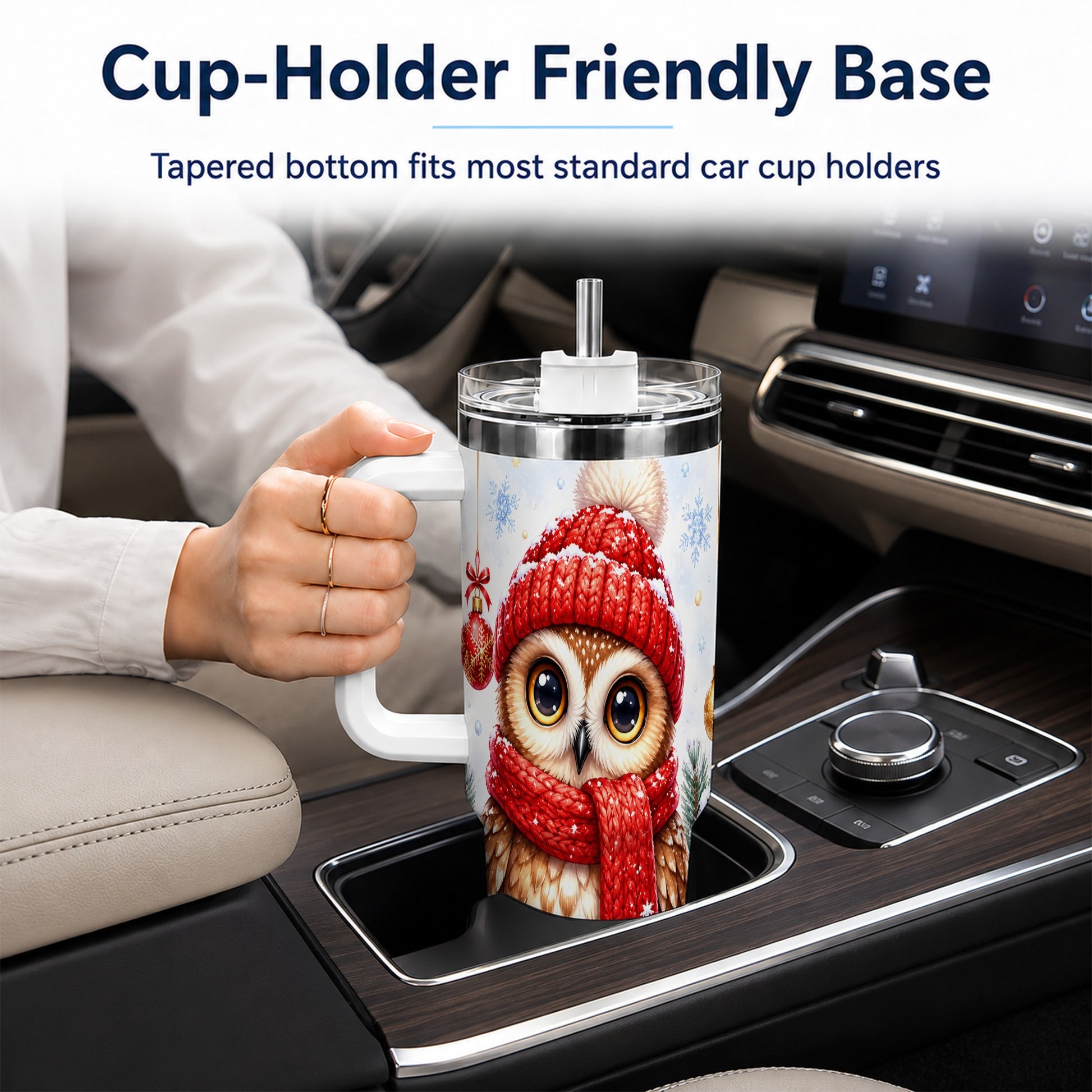 #pl[40oz|White] Christmas Owl Tumbler 40oz, Winter Owl Tumbler, Stainless Steel Travel Cup