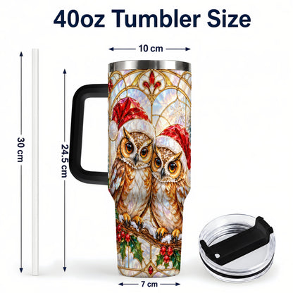 #pl[40oz|Black] Stained Glass Owl Tumbler 40oz, Owl Tumbler, Stainless Steel Travel Cup