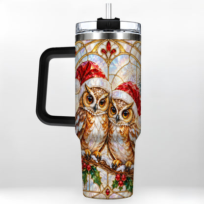 #pl[40oz|Black] Stained Glass Owl Tumbler 40oz, Owl Tumbler, Stainless Steel Travel Cup