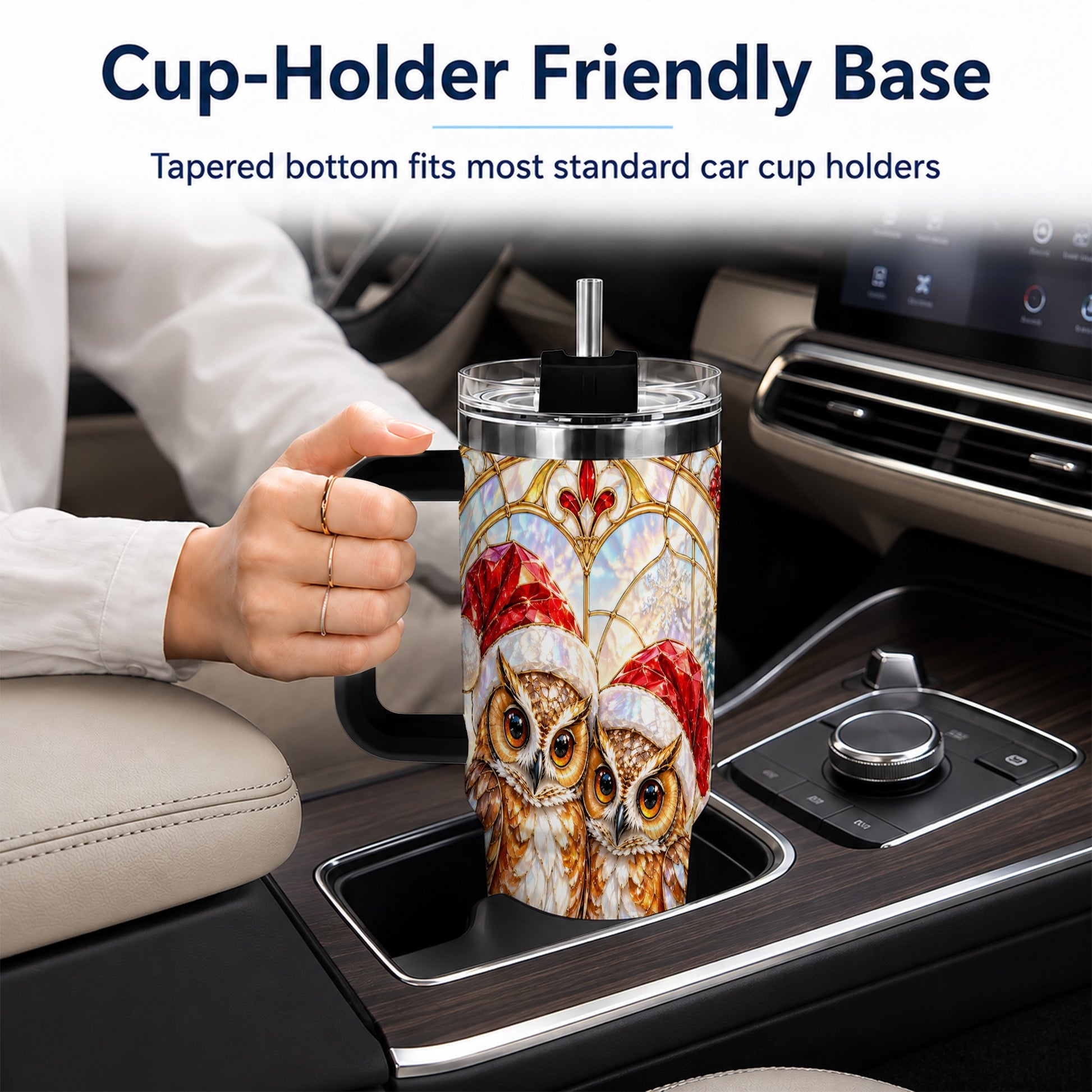 #pl[40oz|Black] Stained Glass Owl Tumbler 40oz, Owl Tumbler, Stainless Steel Travel Cup