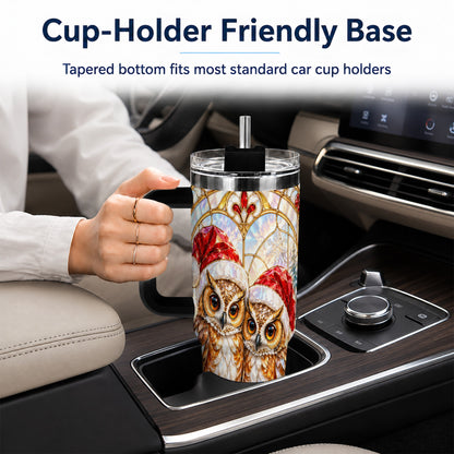 #pl[40oz|Black] Stained Glass Owl Tumbler 40oz, Owl Tumbler, Stainless Steel Travel Cup