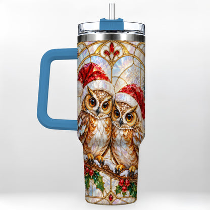 #pl[40oz|Blue] Stained Glass Owl Tumbler 40oz, Owl Tumbler, Stainless Steel Travel Cup