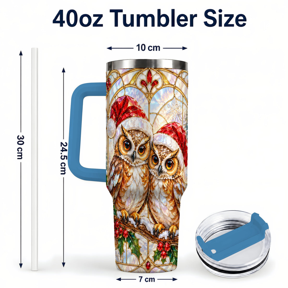 #pl[40oz|Blue] Stained Glass Owl Tumbler 40oz, Owl Tumbler, Stainless Steel Travel Cup