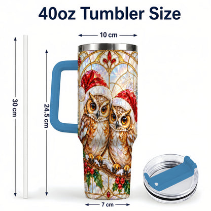 #pl[40oz|Blue] Stained Glass Owl Tumbler 40oz, Owl Tumbler, Stainless Steel Travel Cup