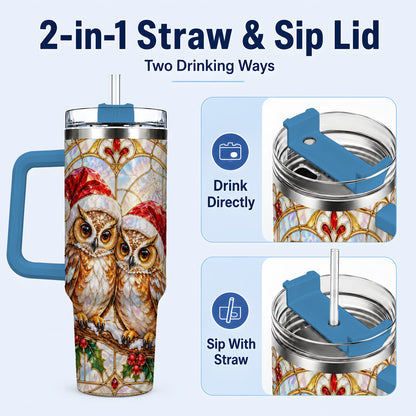 #pl[40oz|Blue] Stained Glass Owl Tumbler 40oz, Owl Tumbler, Stainless Steel Travel Cup