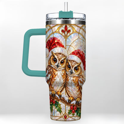 #pl[40oz|Green] Stained Glass Owl Tumbler 40oz, Owl Tumbler, Stainless Steel Travel Cup