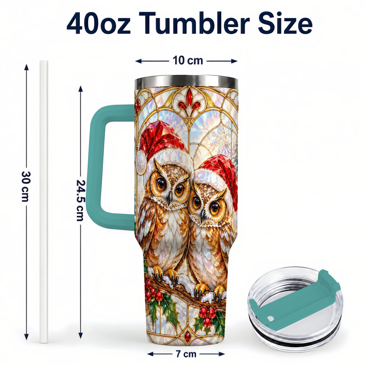 #pl[40oz|Green] Stained Glass Owl Tumbler 40oz, Owl Tumbler, Stainless Steel Travel Cup