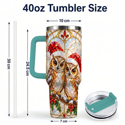 #pl[40oz|Green] Stained Glass Owl Tumbler 40oz, Owl Tumbler, Stainless Steel Travel Cup
