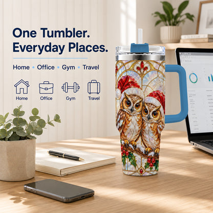 #pl[40oz|Blue] Stained Glass Owl Tumbler 40oz, Owl Tumbler, Stainless Steel Travel Cup