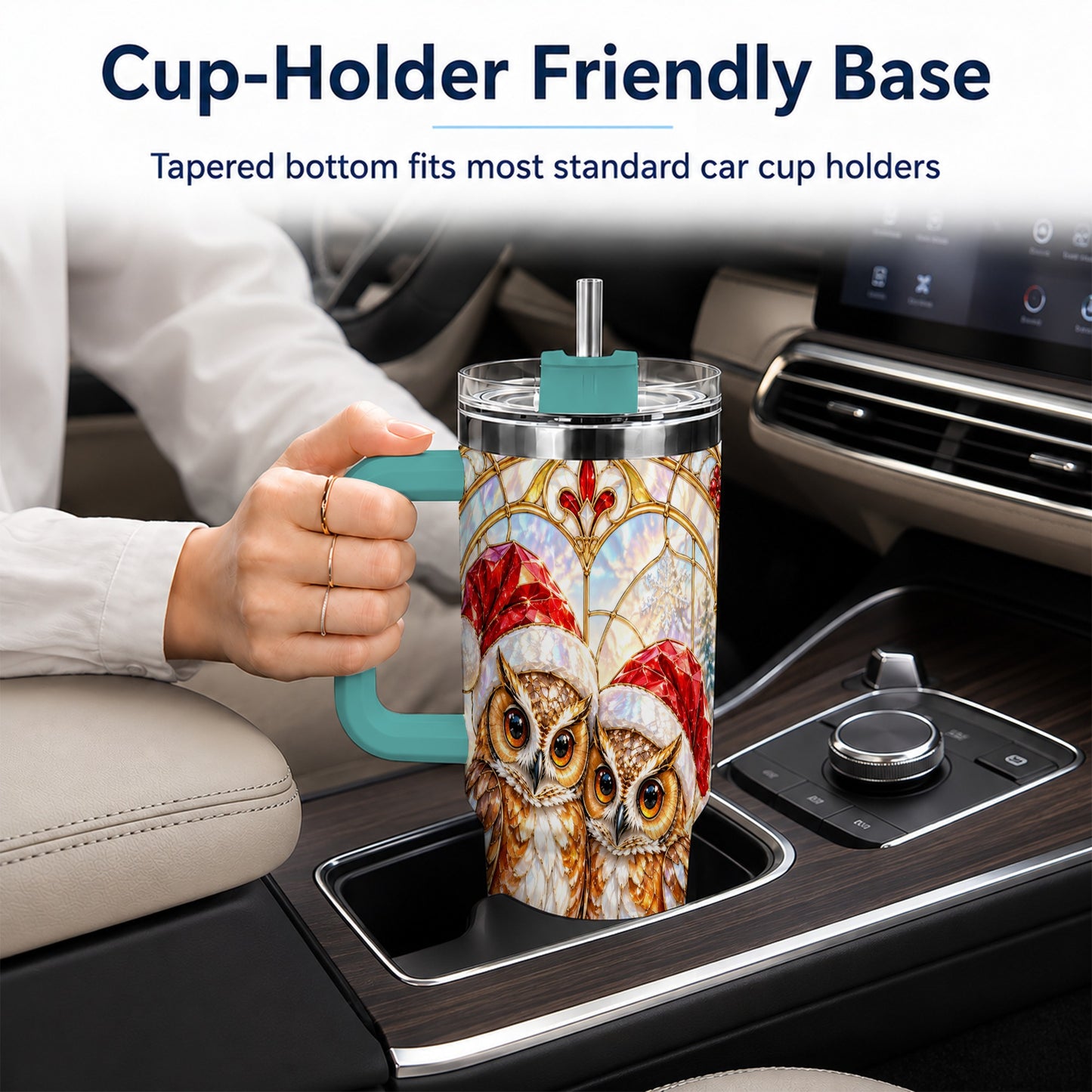 #pl[40oz|Green] Stained Glass Owl Tumbler 40oz, Owl Tumbler, Stainless Steel Travel Cup