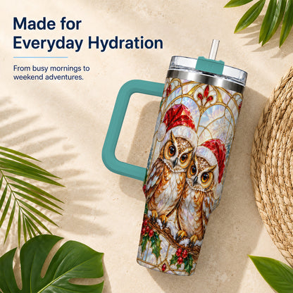 #pl[40oz|Green] Stained Glass Owl Tumbler 40oz, Owl Tumbler, Stainless Steel Travel Cup