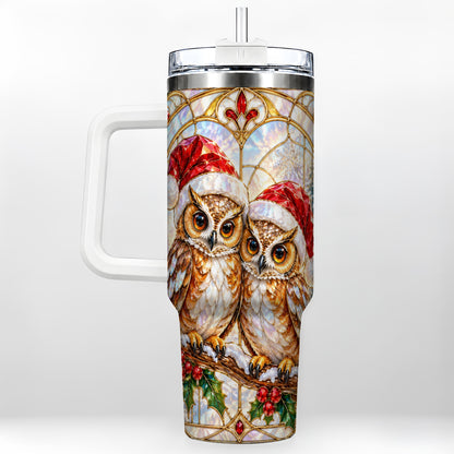 Stained Glass Owl Tumbler 40oz, Owl Tumbler, Stainless Steel Travel Cup