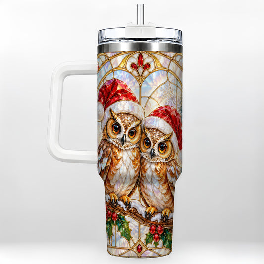 Stained Glass Owl Tumbler 40oz, Owl Tumbler, Stainless Steel Travel Cup
