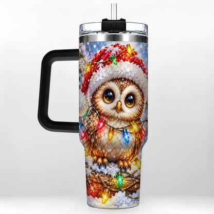 #pl[40oz|Black] Christmas Lights Owl Tumbler 40oz, Owl Tumbler, Stainless Steel Travel Cup