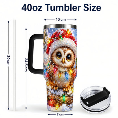 #pl[40oz|Black] Christmas Lights Owl Tumbler 40oz, Owl Tumbler, Stainless Steel Travel Cup