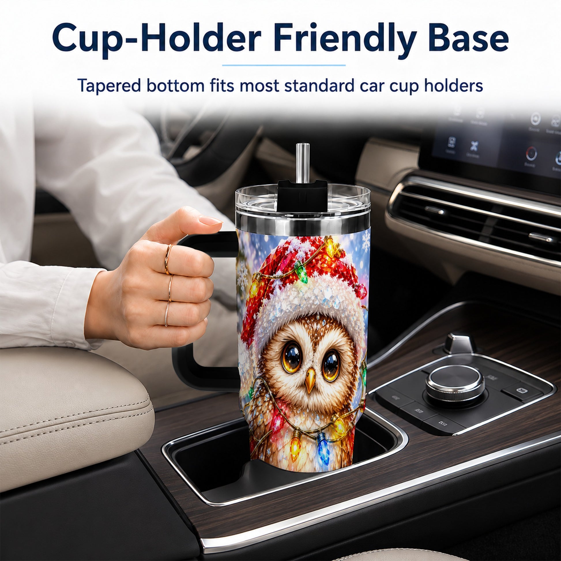#pl[40oz|Black] Christmas Lights Owl Tumbler 40oz, Owl Tumbler, Stainless Steel Travel Cup