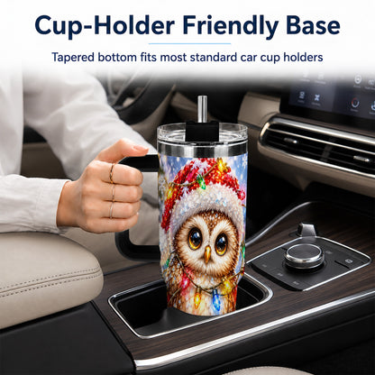 #pl[40oz|Black] Christmas Lights Owl Tumbler 40oz, Owl Tumbler, Stainless Steel Travel Cup