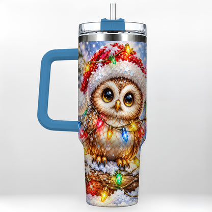 #pl[40oz|Blue] Christmas Lights Owl Tumbler 40oz, Owl Tumbler, Stainless Steel Travel Cup