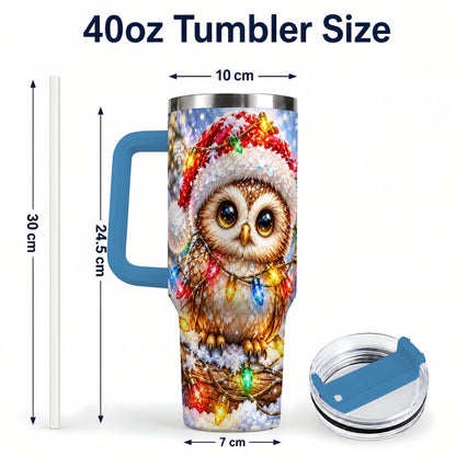 #pl[40oz|Blue] Christmas Lights Owl Tumbler 40oz, Owl Tumbler, Stainless Steel Travel Cup