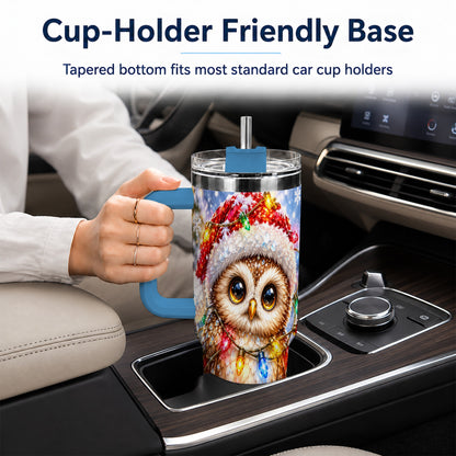#pl[40oz|Blue] Christmas Lights Owl Tumbler 40oz, Owl Tumbler, Stainless Steel Travel Cup