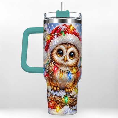 #pl[40oz|Green] Christmas Lights Owl Tumbler 40oz, Owl Tumbler, Stainless Steel Travel Cup