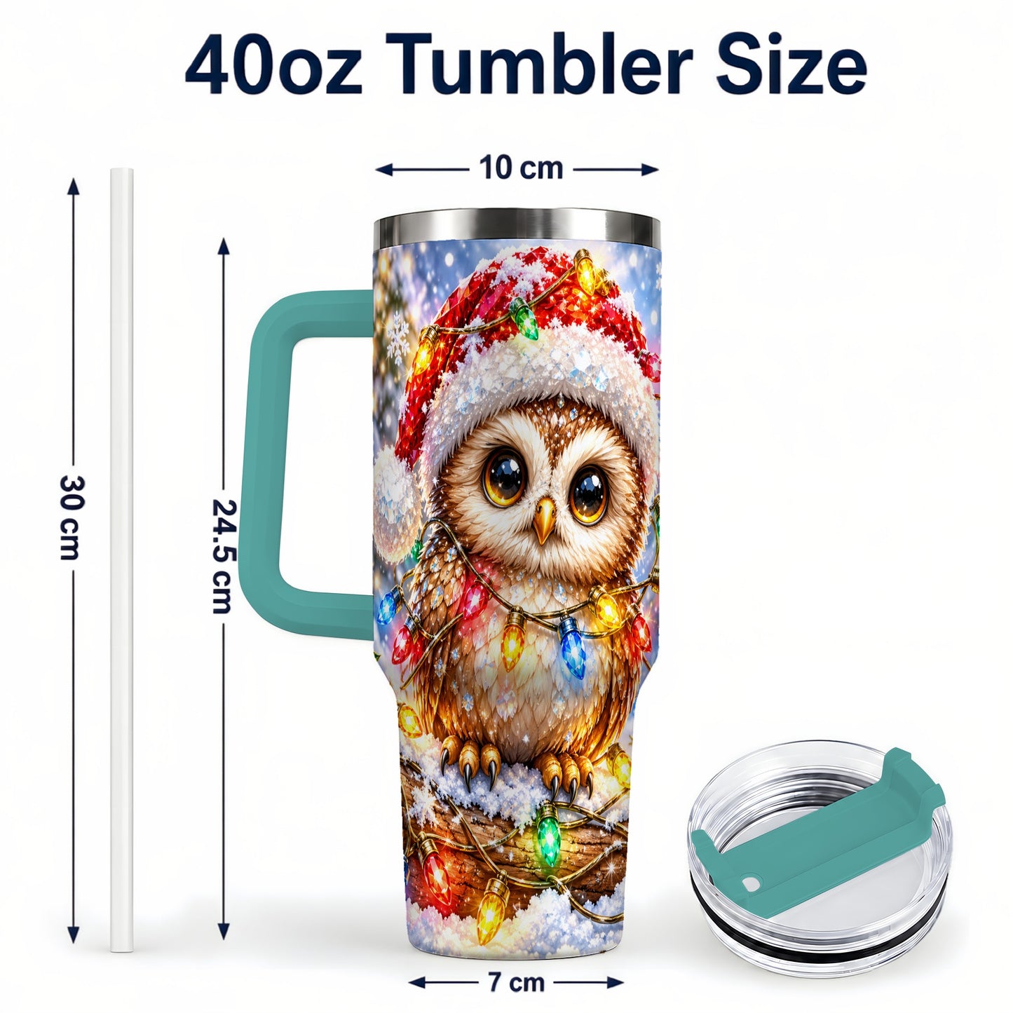 #pl[40oz|Green] Christmas Lights Owl Tumbler 40oz, Owl Tumbler, Stainless Steel Travel Cup