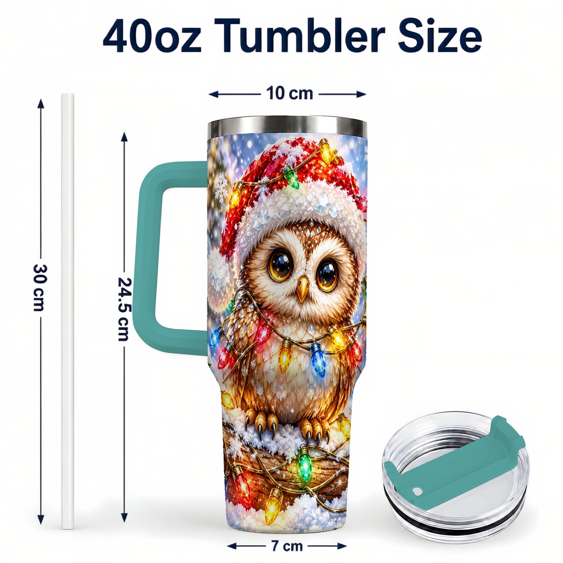 #pl[40oz|Green] Christmas Lights Owl Tumbler 40oz, Owl Tumbler, Stainless Steel Travel Cup