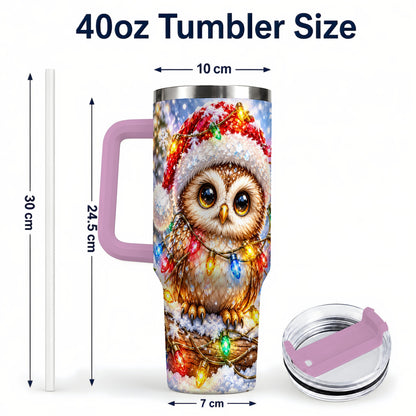 #pl[40oz|Pink] Christmas Lights Owl Tumbler 40oz, Owl Tumbler, Stainless Steel Travel Cup