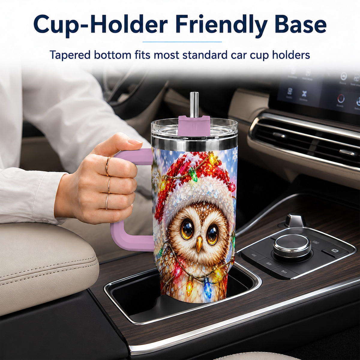 #pl[40oz|Pink] Christmas Lights Owl Tumbler 40oz, Owl Tumbler, Stainless Steel Travel Cup